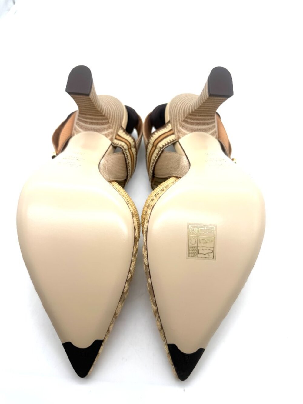 FENDI Colibri 85 Mesh Raffia Sporty FF Logo Slingback Heels Pumps Sandals - Picture 14 of 16